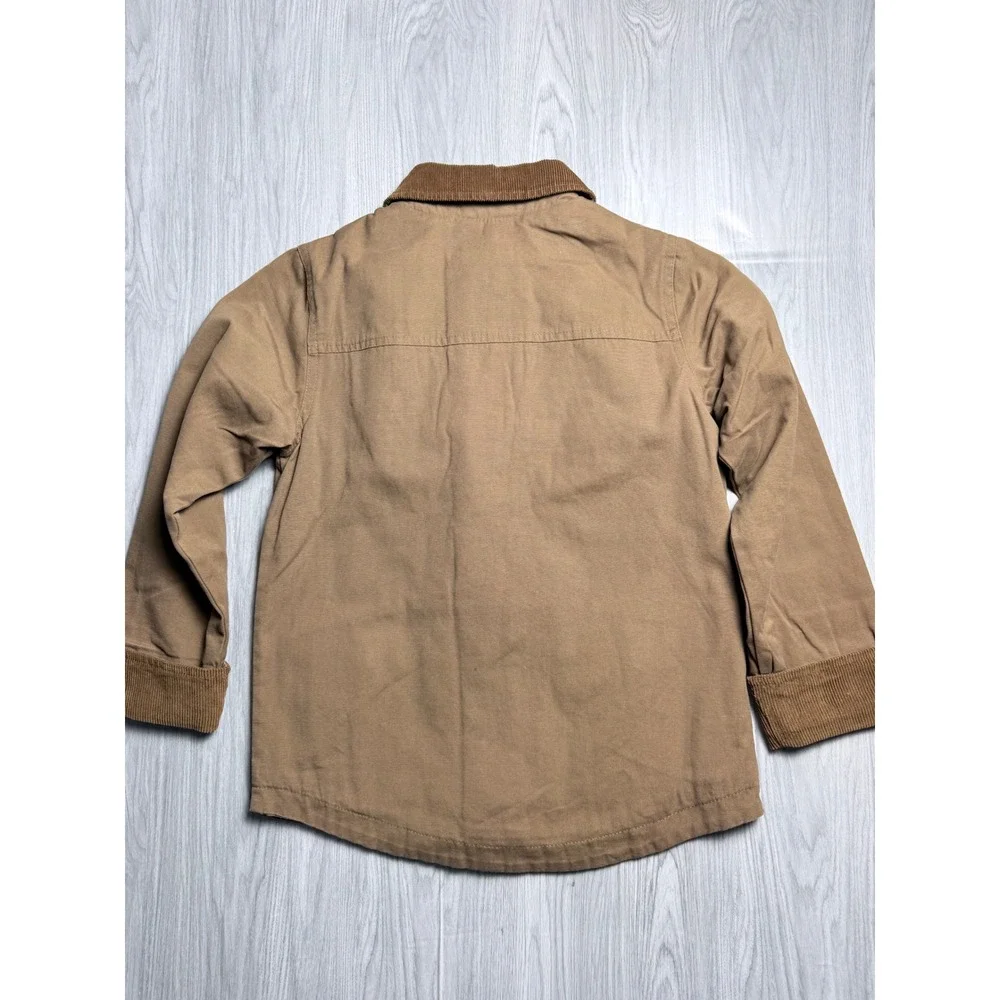 Authentic Graphite Kids Tan Canvas Barn Jacket Corduroy Collar Plaid Lined